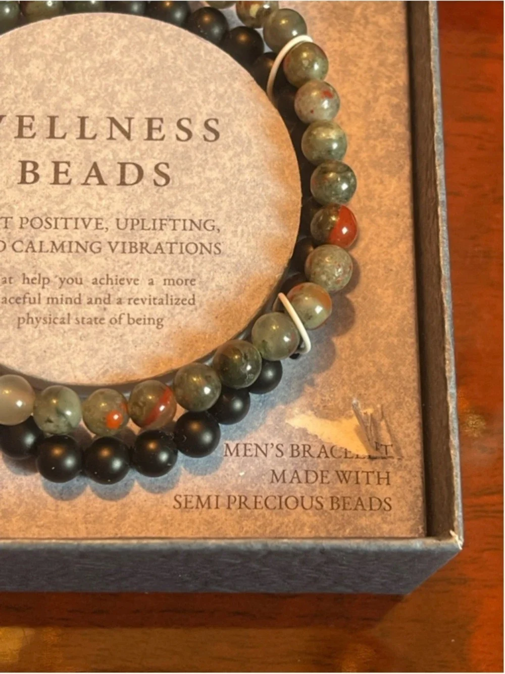 Slate Wellness Beads Men's Bracelet double-strands Semiprecious Agate Stones